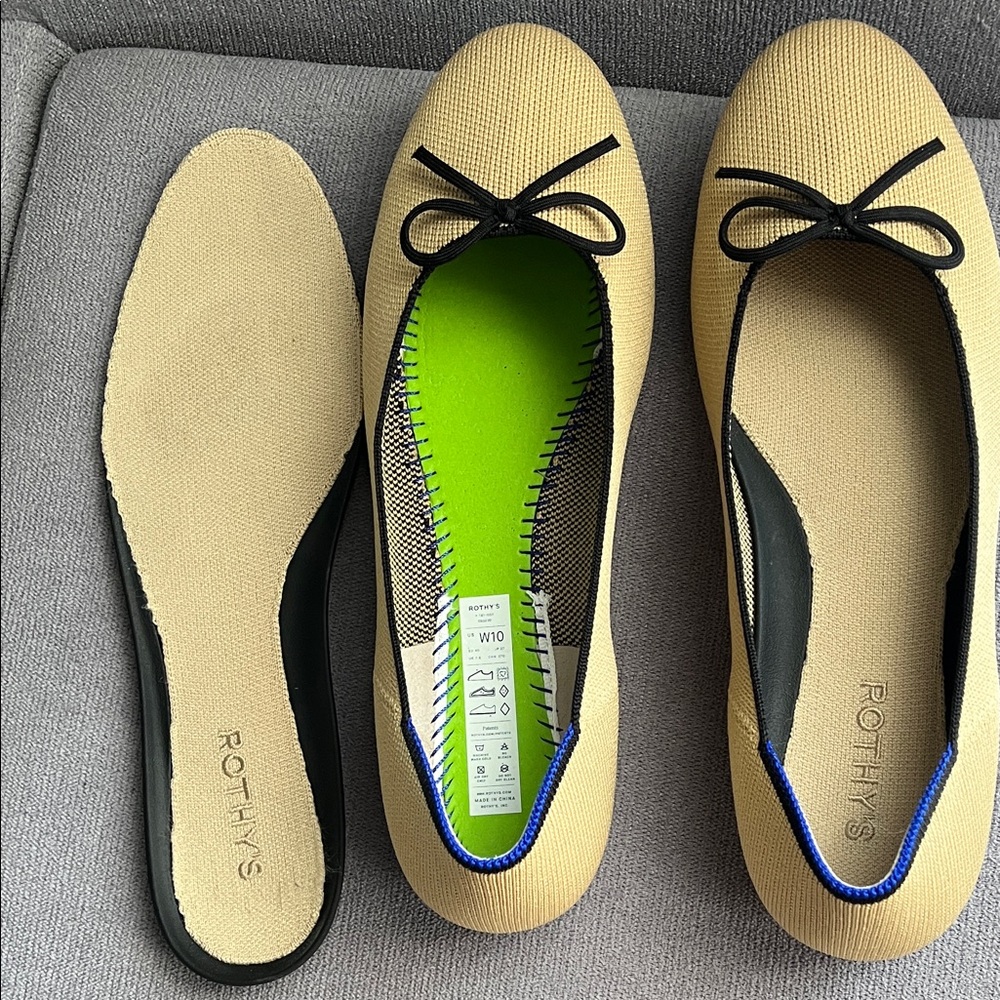 Rothy's Yellow Ballet Flats with Black Trim and Bow